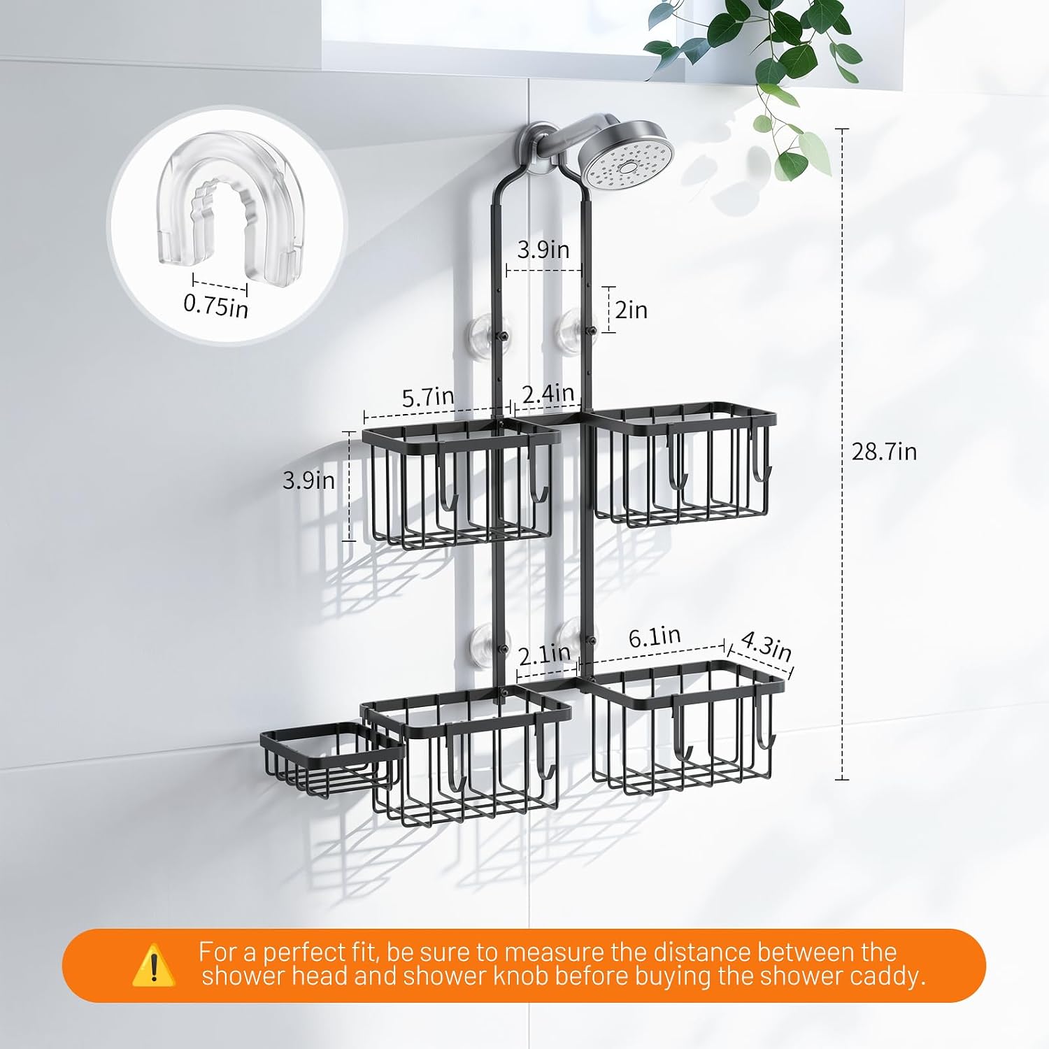Luxspire Shower Caddy Hanging over Shower Head, Rustproof Adjustable Shower Rack No Drill, Thickened Stainless Steel Shower Organizer and Storage for Inside Shower with Hook Soap Holder, Black