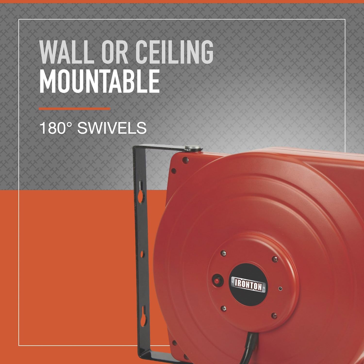 Ironton Retractable Extension Cord Reel with Triple Tap - 65ft. 12/3 SJT, 15 Amps