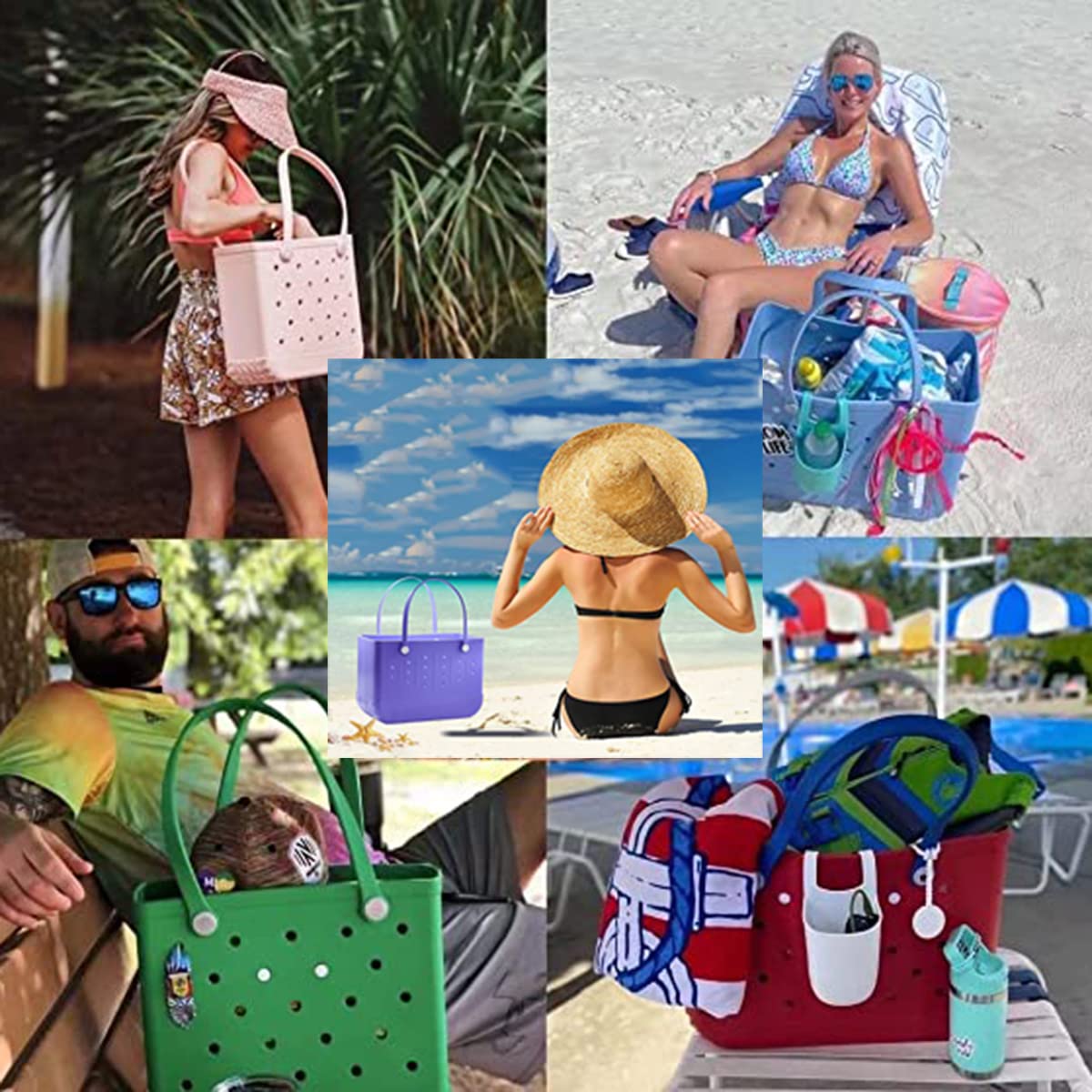 Bolso de Playa Grande Impermeable, Bolsa de Goma para Playa de EVA para Mujer con Agujeros, Bolsas de Viaje portátiles a Prueba de Arena, Lavable, para Al Aire Libre(Color:Violeta)