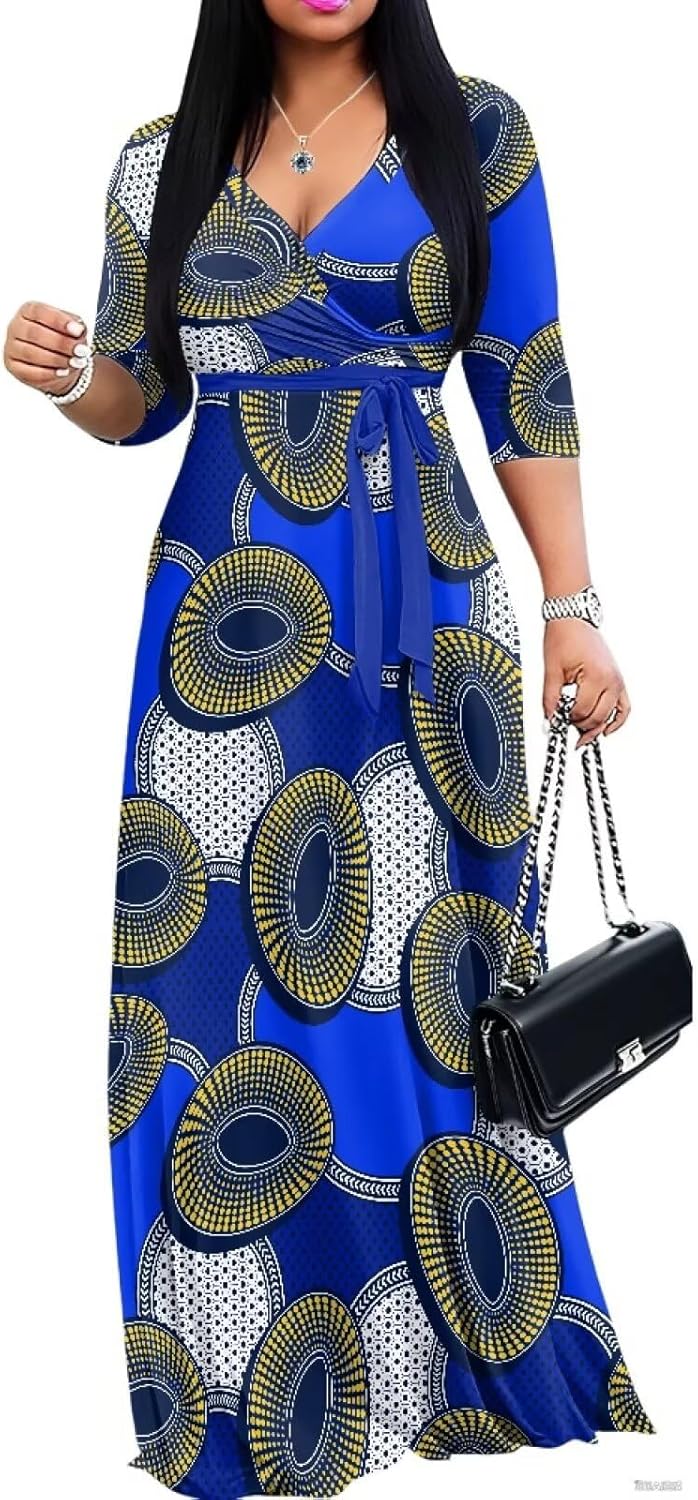 Valentine Dresses for Women Casual Flowy Long Sleeve Empire Waist Maxi Party Club Dress with Belt - Image 4