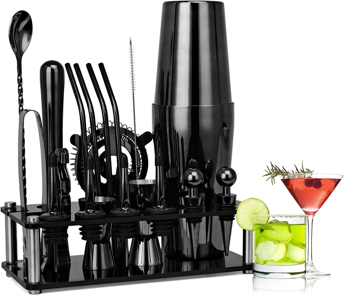 URbazaar 20 pcs Cocktail Shaker Set Stainless Steel Bartender Tool Mixer Drink Bar Bartenders Kit Bars Tools Complete Bar Mixing Set(750+600ml)