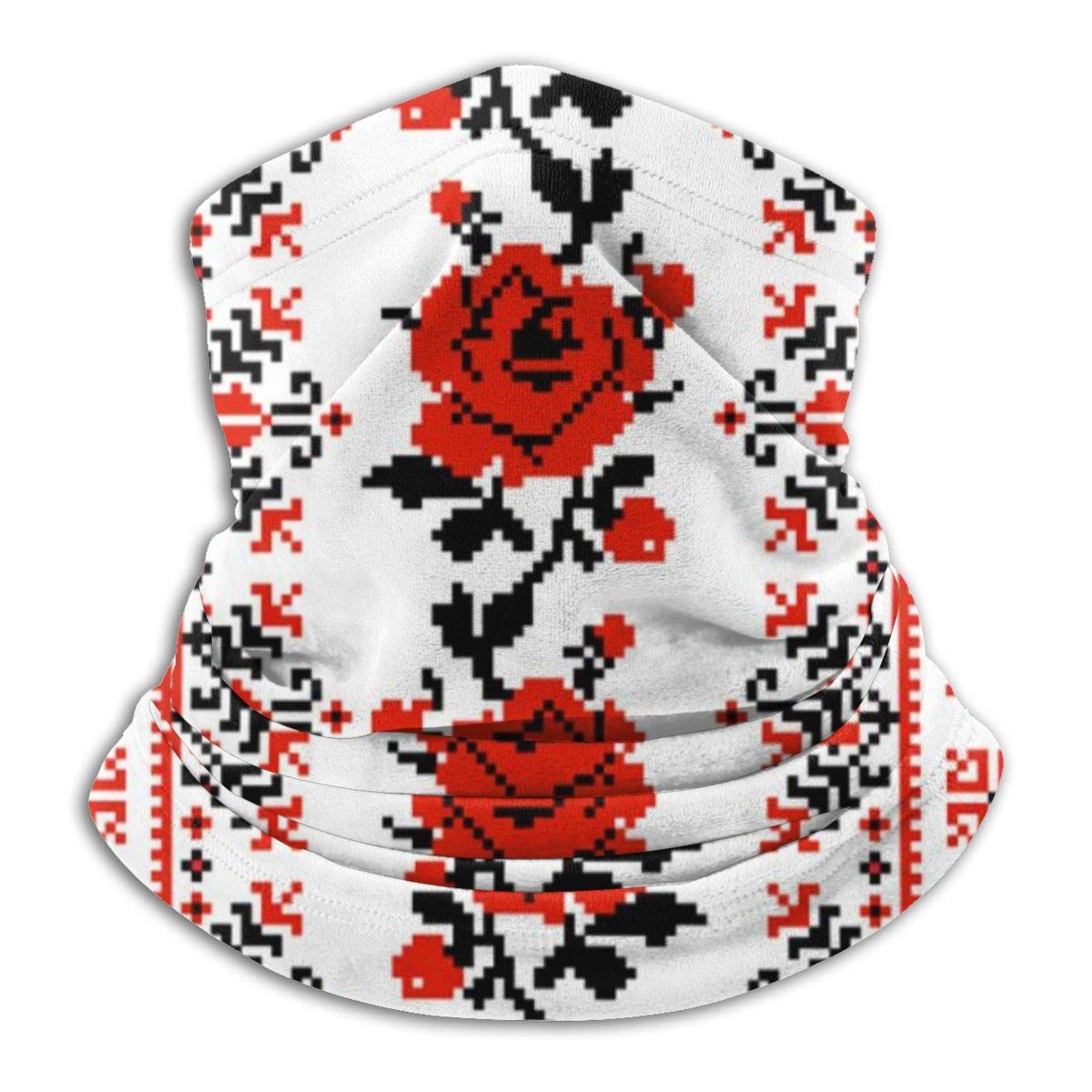 Ukrainian Embroidery Style Rose Face Mask Headband Neck Gaiter Moisture Wicking Unisex for Dust Wind Sun Protection