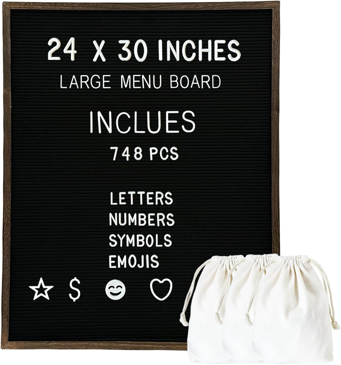 Großes Filzbriefbrett 61 x 76 cm mit 748 Buchstaben, Menübrett, Filztafel, Nachrichtenbrett, wechselbares Briefbrett, schwarzes Briefbrett, Schild, Restaurant, Büro, Scheunenholzrahmen, Briefbrett