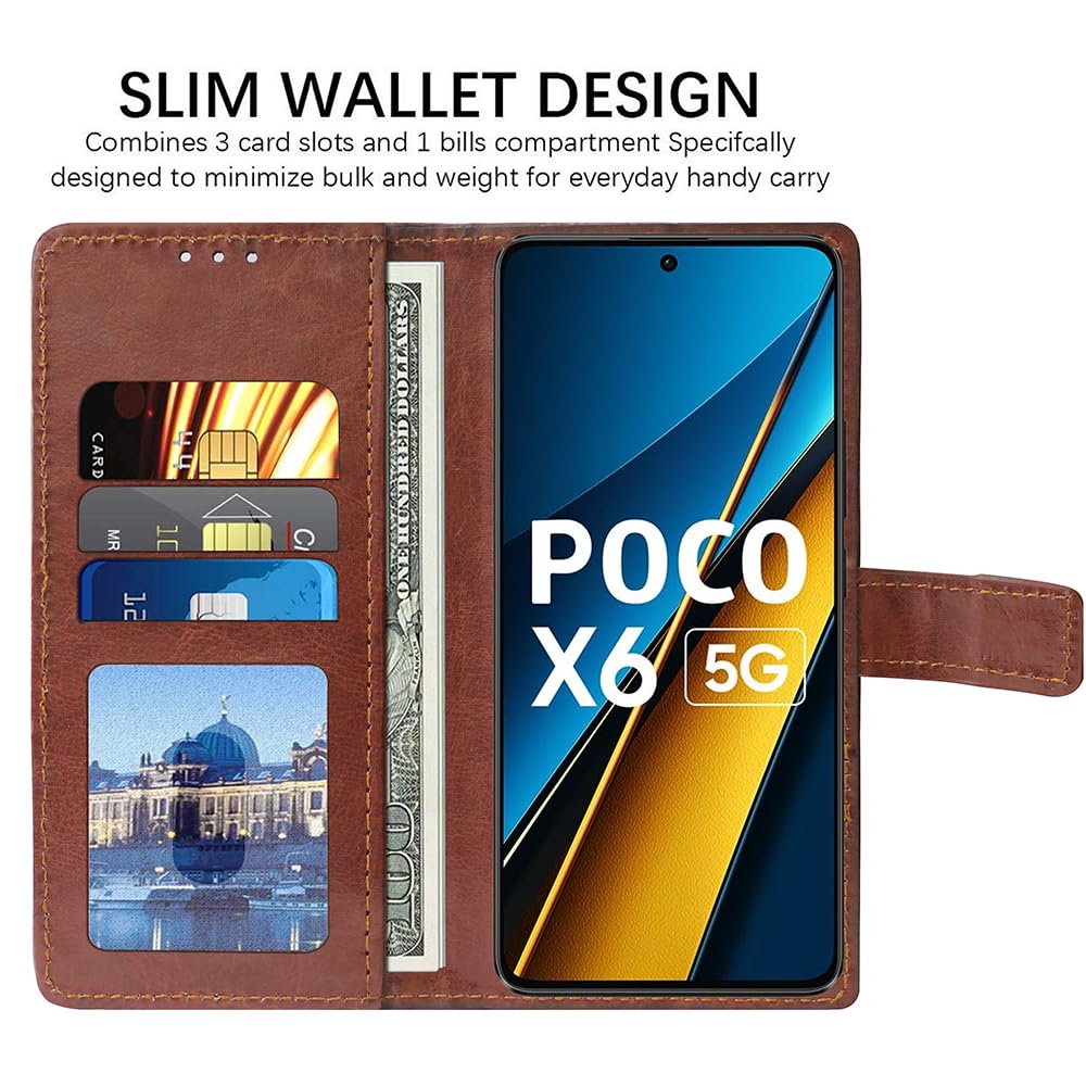 Poco X6 5G Flip Cover - Premium Leather & Stand -4