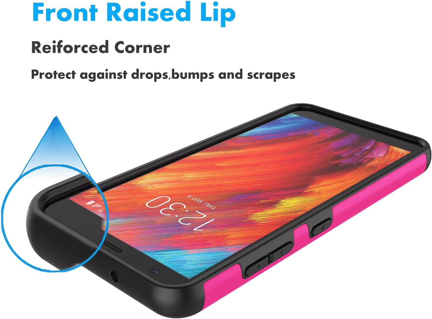 NJJEX Compatible with LG Aristo 4 Plus/Escape Plus/Neon Plus/Tribute Royal/Arena 2/Prime 2/Journey LTE Case, [Nveins] Dual Layers Hard Plastic Back + Soft Silicone Rubber Armor Phone Cover [Rose Red]