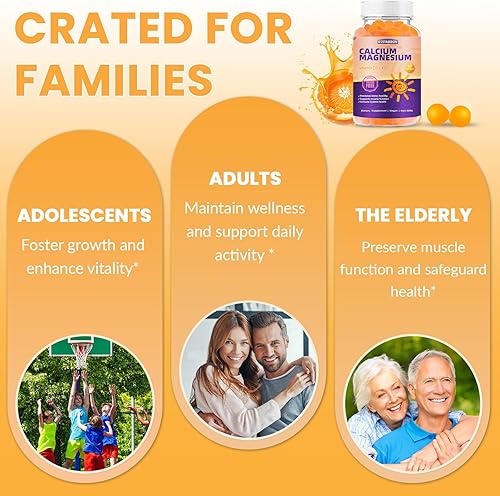 Miniatura 6 de BSSTABBON Gomitas de calcio y magnesio de 600 mg de calcio, 420 mg de complejo de magnesio, con vitamina D3+K2 certificado sin OMG, sin azúcar, 60