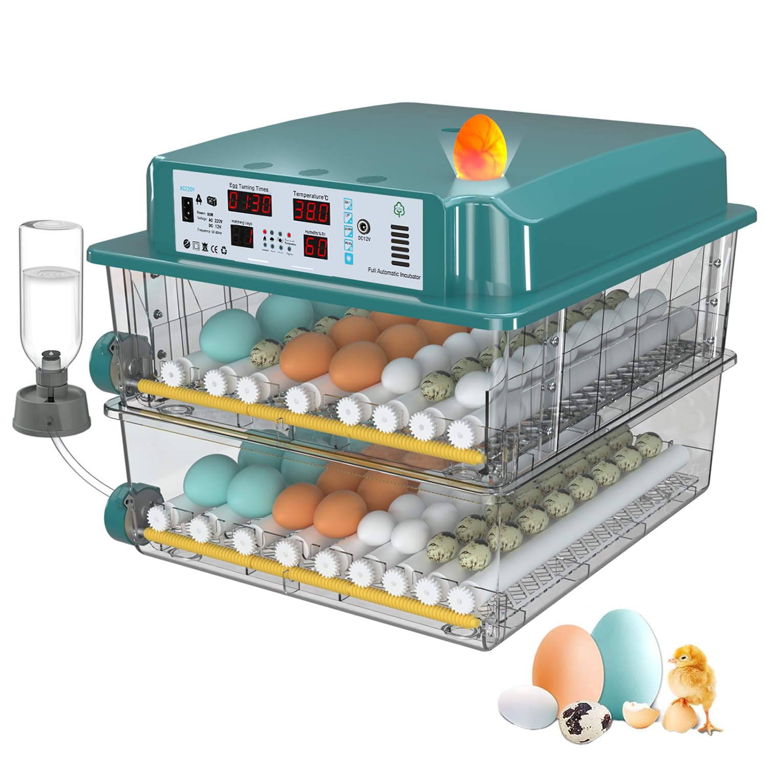 Incubatrice per Uova 120 Pezzi, Incubatrice per Uova Automatica con 4 Modalità di Incubazione, Riempimento Automatico dell'Acqua, Display Temperatura e Umidità, Incubatrice per Uova di Gallina