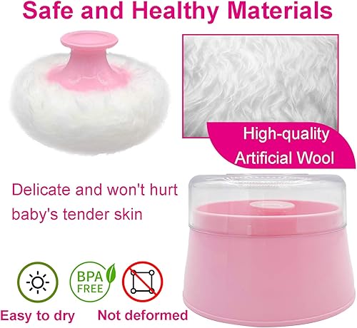 Miniatura 28 de Caja de soplo de polvo de bebé sin BPA, grande de 2.8 pulgadas, estuche de polvo esponjoso para después del baño, contenedor de polvo de