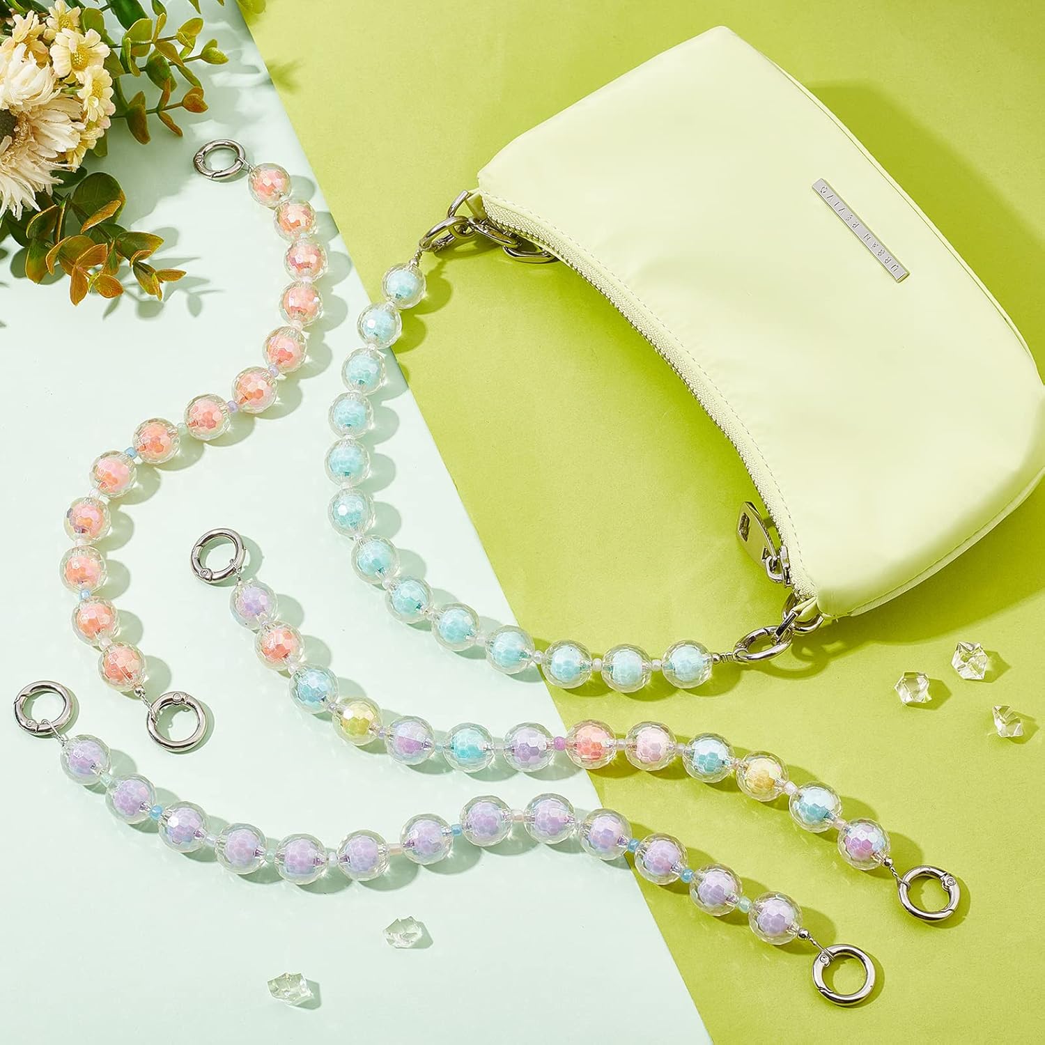 WADORN 4 Colors Colorful Bead Bag Handle, 11.8 Inch Candy Beaded Purse Handle Chain Replacement Short Handbag Chain Women Bag Charms Purse Strap Extender Crossbody Bag Decoration Accessories
