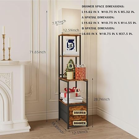 Fozxsvg Large Floor Lamp with Table, Shelf and Storage Floor Lamp Combination, with Charging Station, Night Table, Suitable for Living Room Bedroom Office (Brown) photo 2