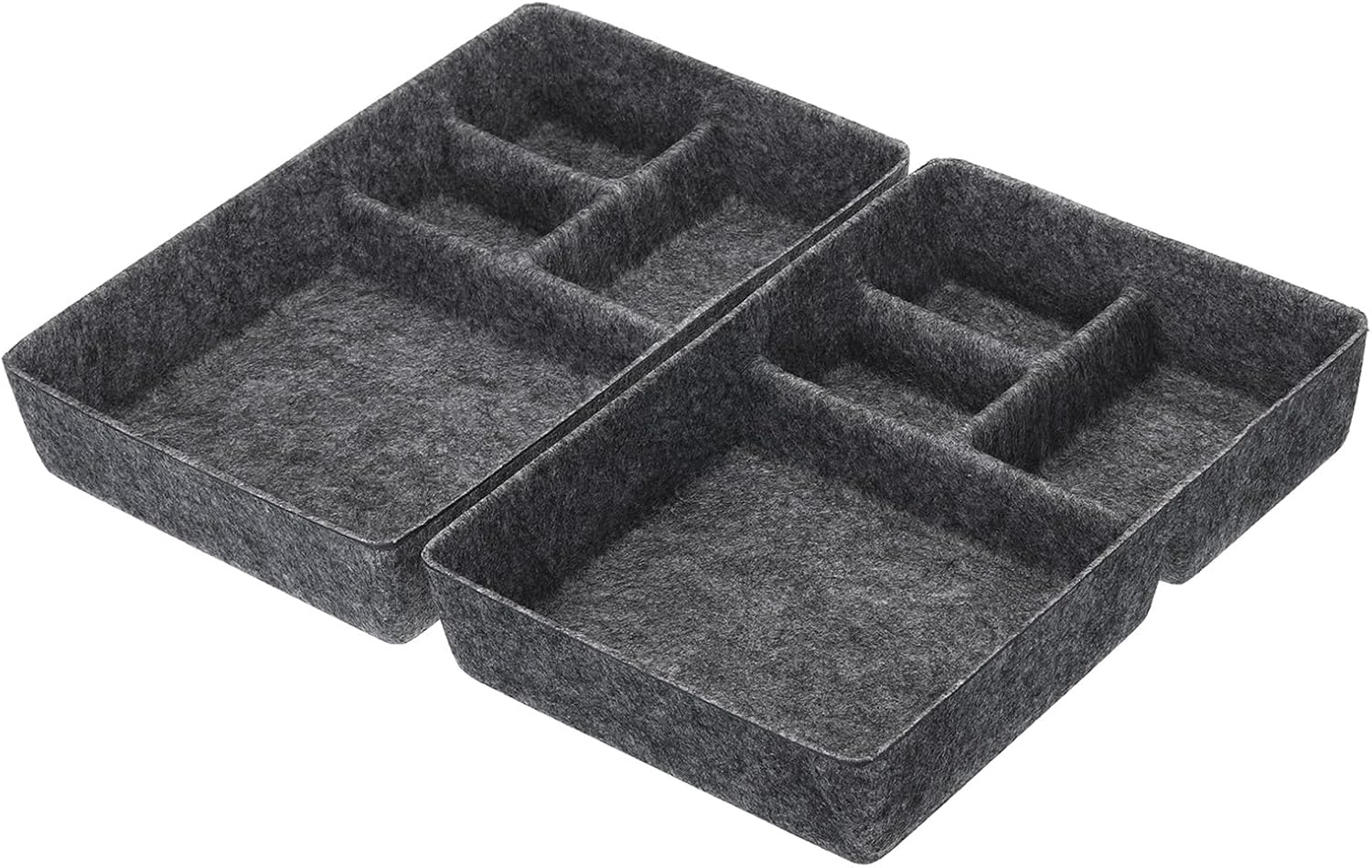 PATIKIL Felt Drawer Organizer, 2 Pack 4 Compartments Desk Drawers Organizer Tray for Cosmetic Makeup Office Supplies Home, Dark Gray
