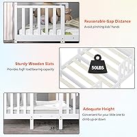 Vista 4 de Costzon Base de cama para niños pequeños, cama convertible 2 en 1 de madera para niños con barandillas de seguridad de doble cara y estribo