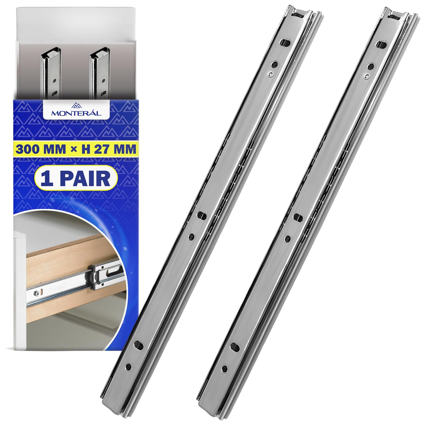 1 Pair Ball Bearing Drawer Runners 300mm x H 27 mm