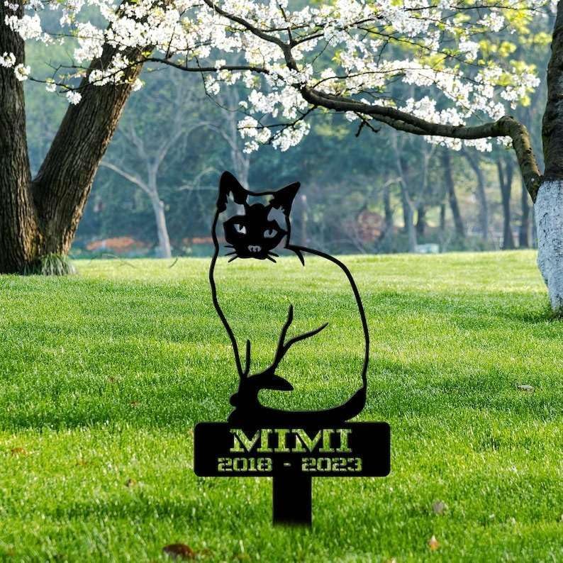 Cartel de metal conmemorativo personalizado para gatos siameses, marcador de tumba para mascotas, estacas de jardín, decoración de cementerio,
