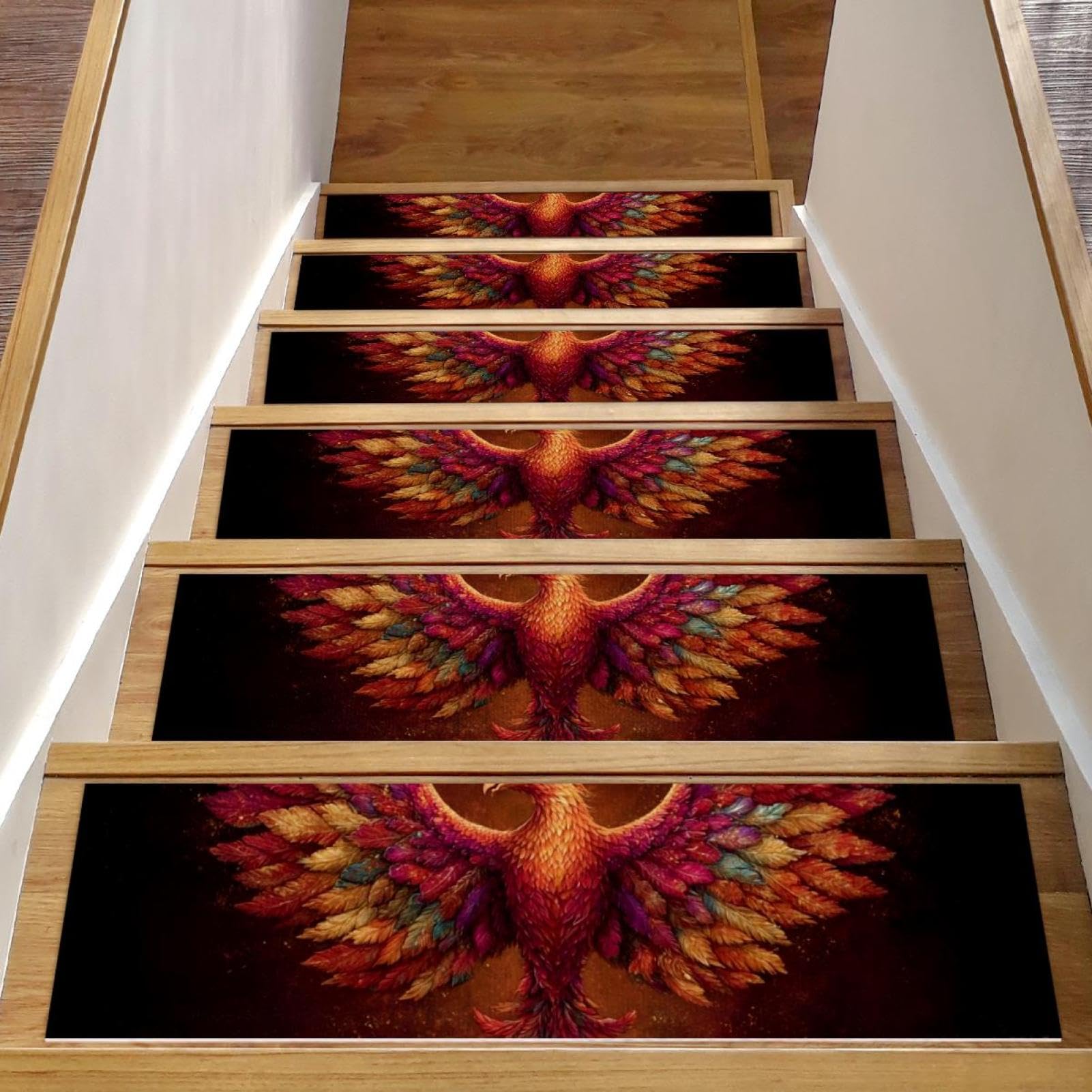 Tapis d'escalier antidérapant lot de 15 marches bois 20x76 cm phénix