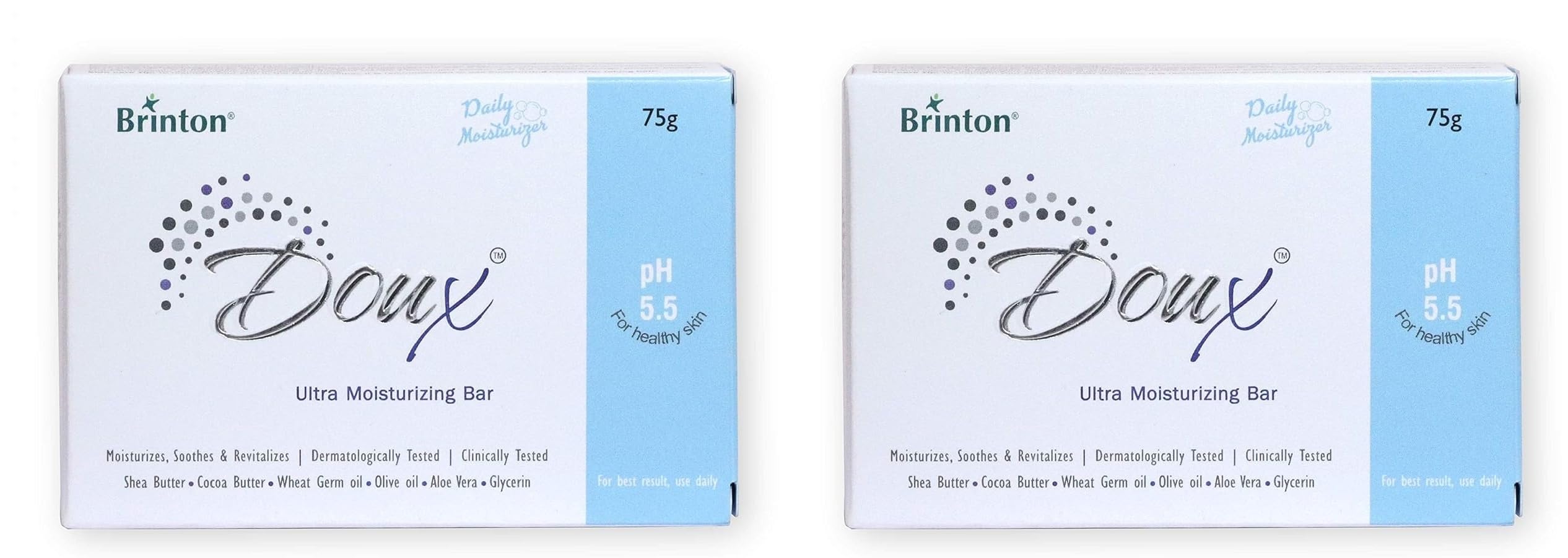 BrintonDOUX Daily Ultra Moisturizer Soap Bar with pH 5.5, 75g x pack of 2