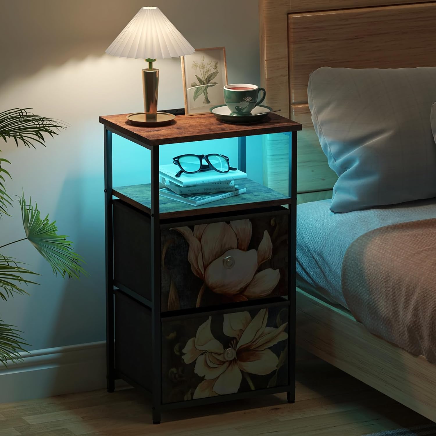 ALBAD Nightstand with Charging/Charger Station, LED Night Stand for Bedroom, Bedside Table with Storage Drawers, Small Bed Side Table, End Table with USB Ports and Outlets for Living Room, Black