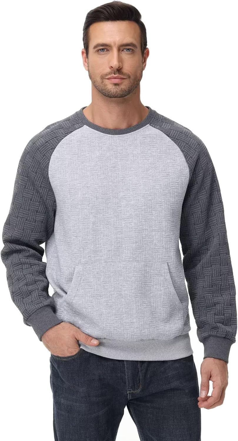 Pdbokew Men's Lightweight Sweatshirts with Kangaroo Pocket Relaxed Fit Crew Neck Pullover Shirt