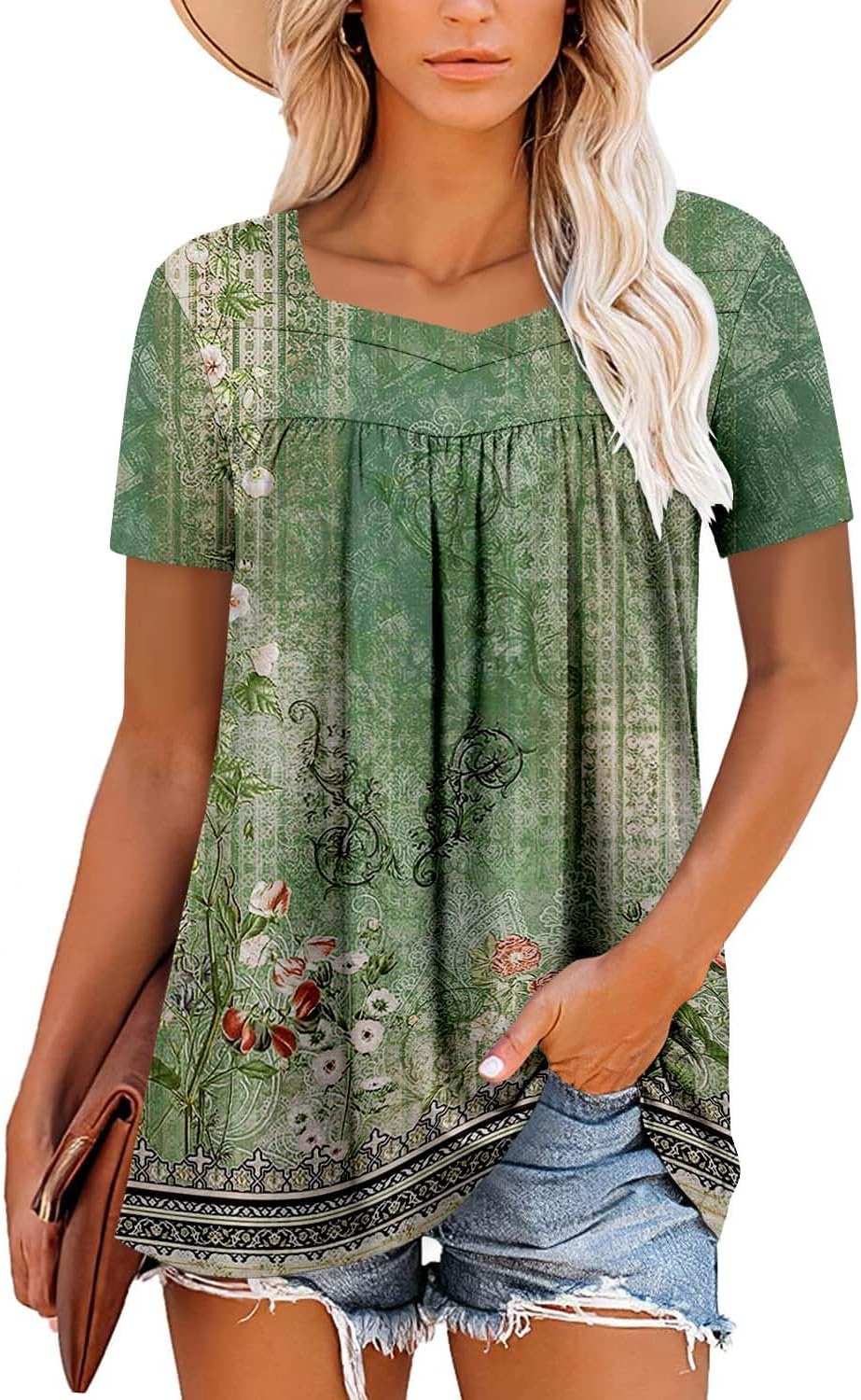 ZOLUCKY Womens Plus Size Short Sleeve Boho Tops Trendy Shirts Loose Fit Blouse Summer Tunic Top for Women S-3XL - Image 4