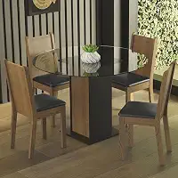 Conjunto Sala de Jantar Madesa Débora Mesa Tampo de Vidro Redondo 4 Cadeiras - Preto/rustic