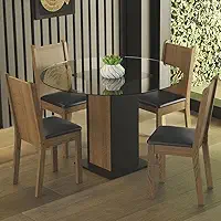 Conjunto Sala de Jantar Madesa Débora Mesa Tampo de Vidro Redondo 4 Cadeiras - Preto/rustic