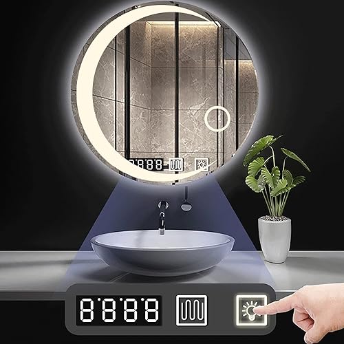 Miniatura 10 de Espejo LED para baño, espejo de tocador con luces, espejo iluminado regulable, espejos redondos para decoración de pared, con desempañador,