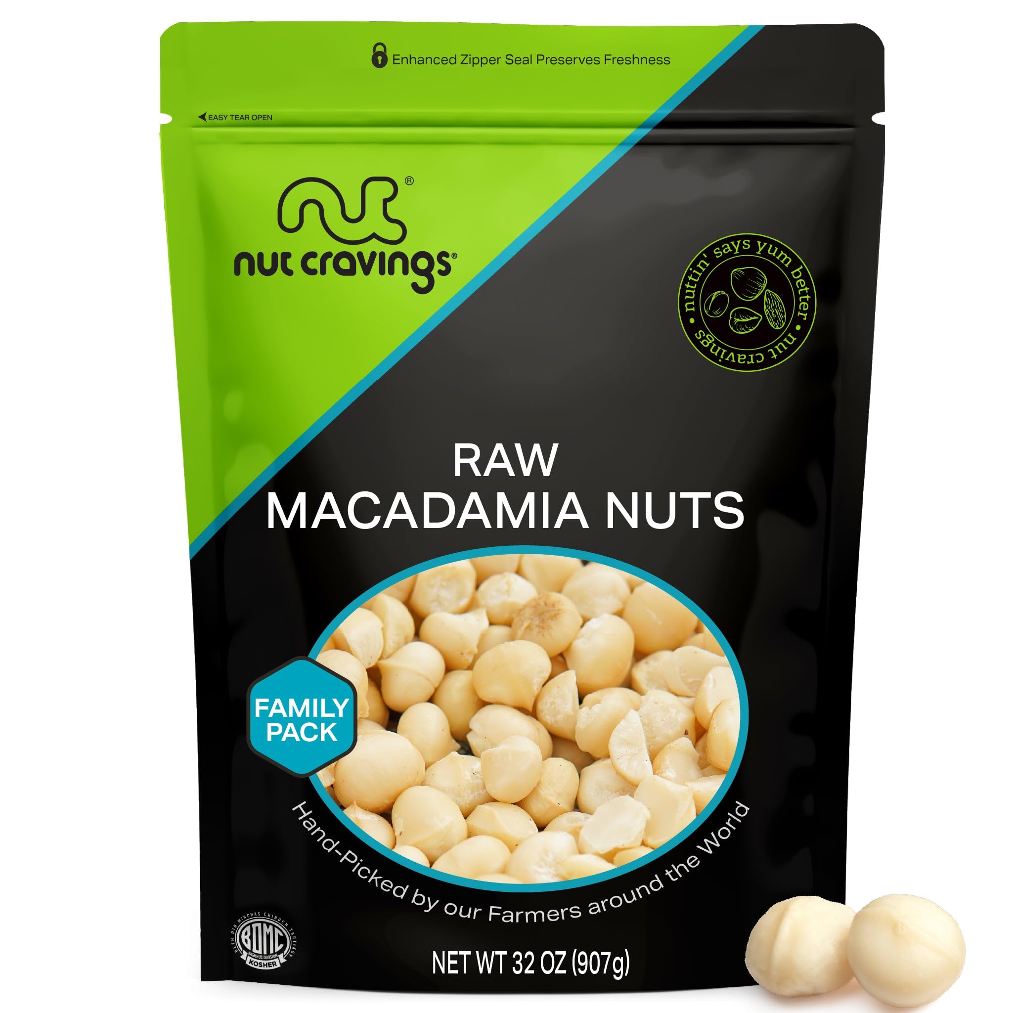 NUT CRAVINGS - Raw Macadamia Nuts, Unsalted, Shelled, (32oz - 2 LB) Bulk Nuts Packed Fresh in Resealable Bag - Kosher Healthy Snack, Food Assortments Hazelnut