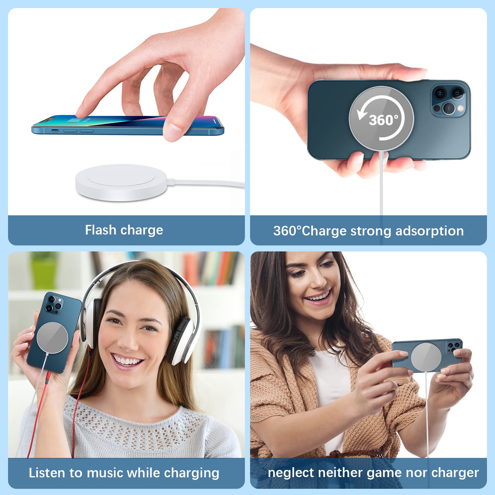 Magnetic Wireless Charger Compatible with MagSafe Charger, iPhone Mag Safe Charger for iPhone 14/14 Pro/14 Plus/14 Pro Max/13/13 Pro/13 Pro Max/13 Mini/12, Wireless Charging Pad for AirPods 3/2/Pro