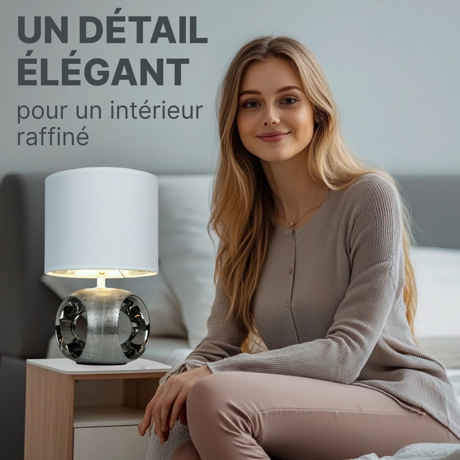 ARTE LAMP Lampe de chevet - lampe de bureau – lumiere avec abat-jour en textile pour salon et chambre - LED avec câble