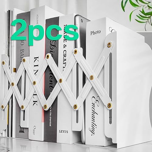 2 piezas de extremo de libro resistente para sostener libros, sujetalibros ajustables para estantes, organizador de libros blanco para escritorio,