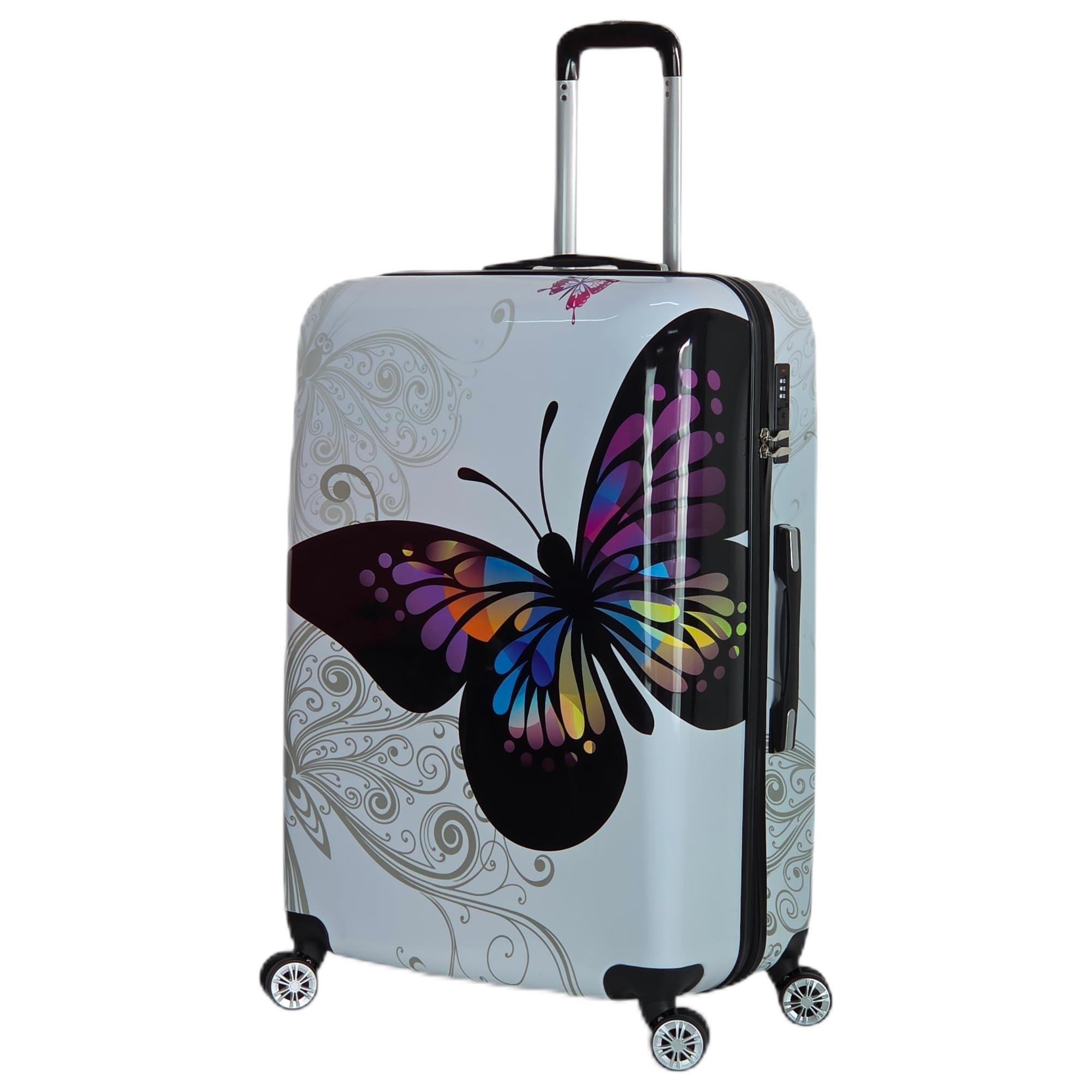 Valigia trolley uomo donna capiente ultraleggero rigido in policarbonato con 4 ruote tasche valigie da viaggio medio M da stiva con disegni Fant: Farfalla M (65x45x25cm)