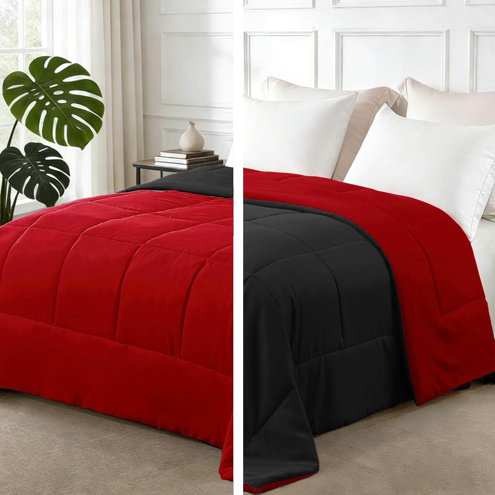 Exclusivo Mezcla 7.5 Tog King Size Duvet All Seasons, Ultra Soft Reversible Coverless Duvet, Lightweight Down Alternative Comforter, 230x220 cm Red/Black