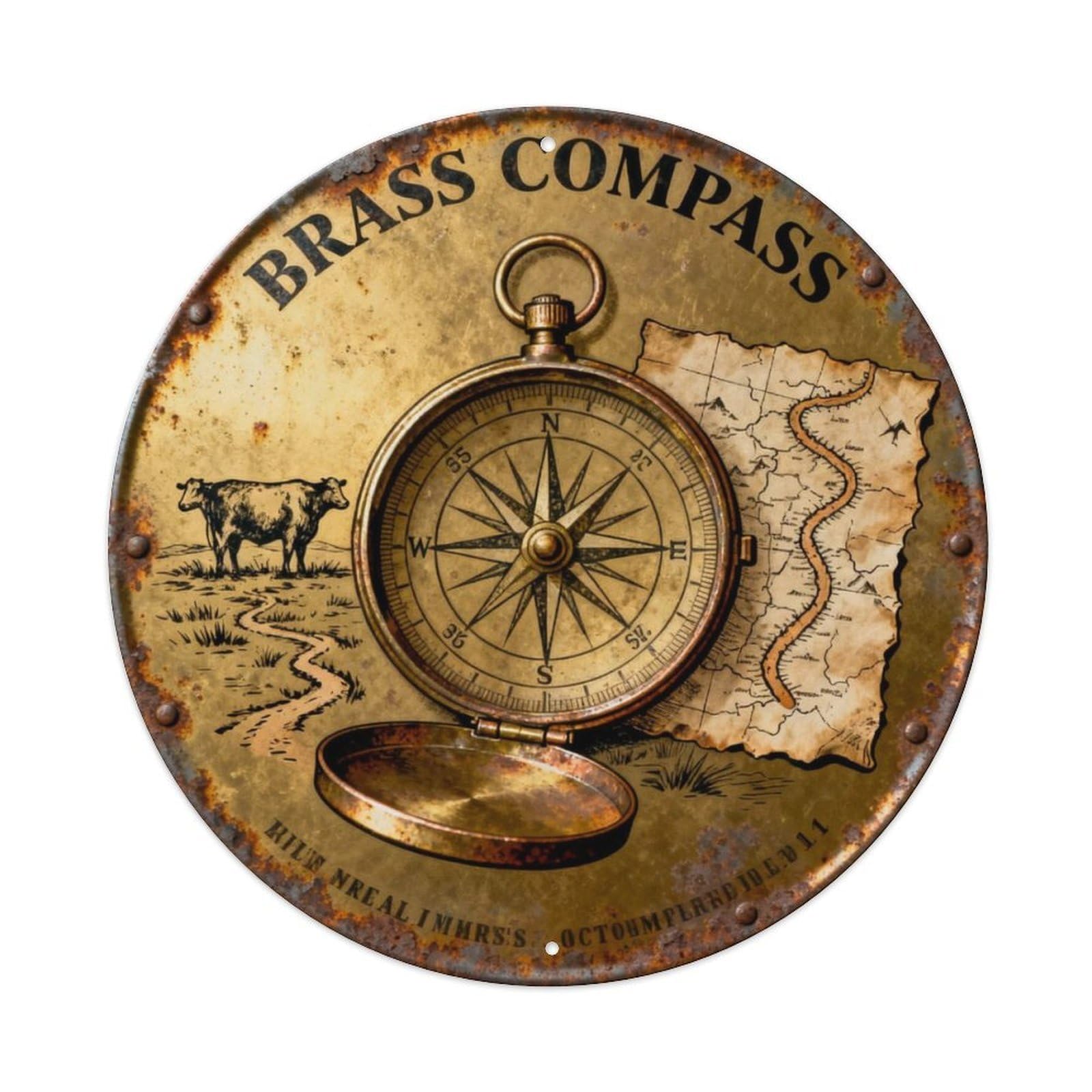 BRASS COMPASS Metal Tin Sign Plaque