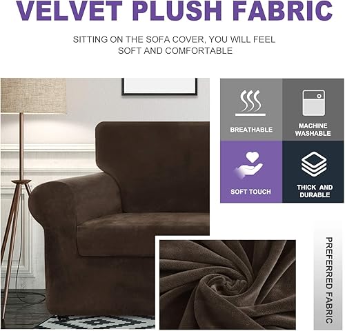 Miniatura 3 de ZNSAYOTX - Funda de terciopelo de lujo de 2 piezas para sillón con brazos con 1 cojín, gruesa, suave, antideslizante, protector de muebles apto