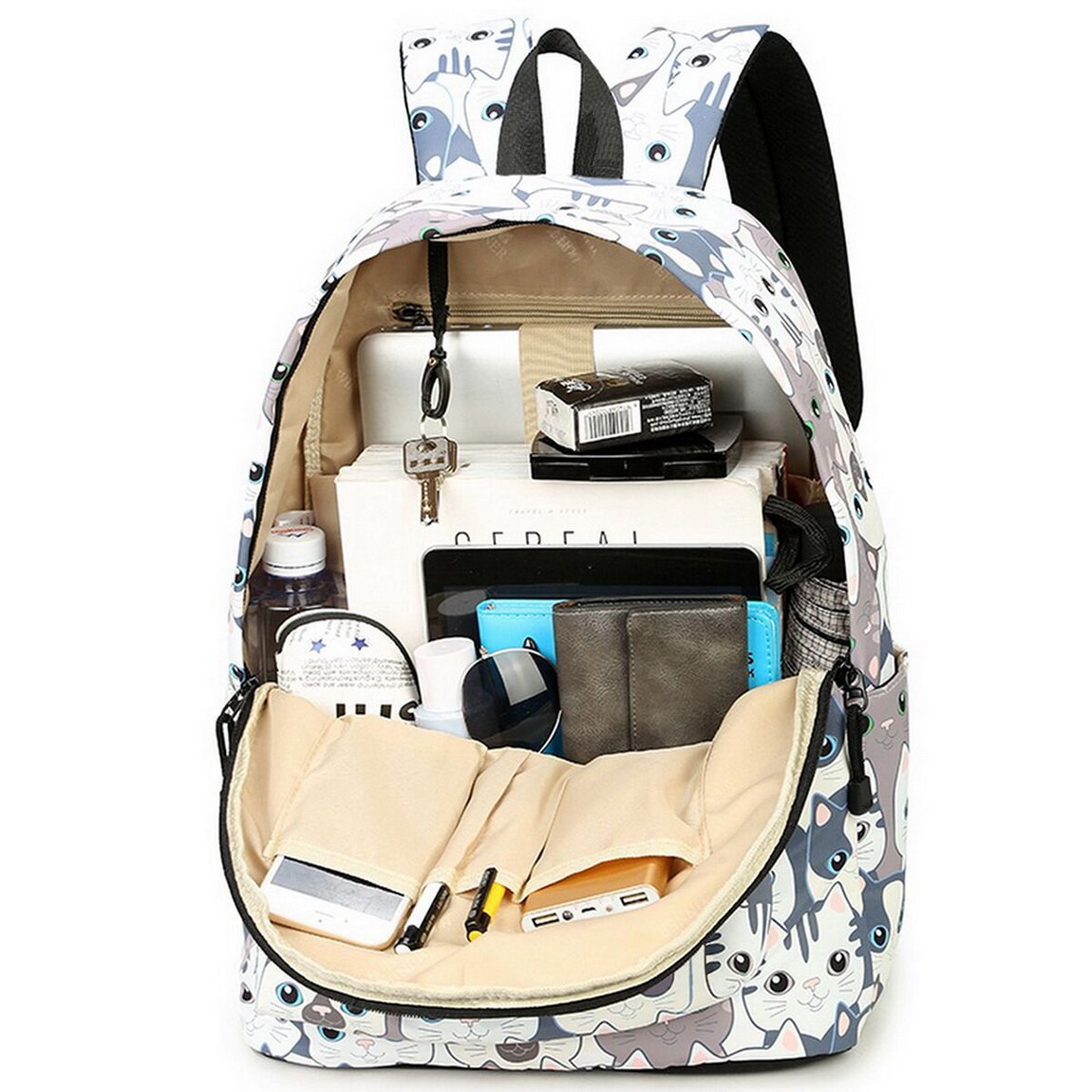 Joymoze Zaino per il tempo libero, zaino alla moda per ragazze, borsa stampata per adolescenti (Gatto)