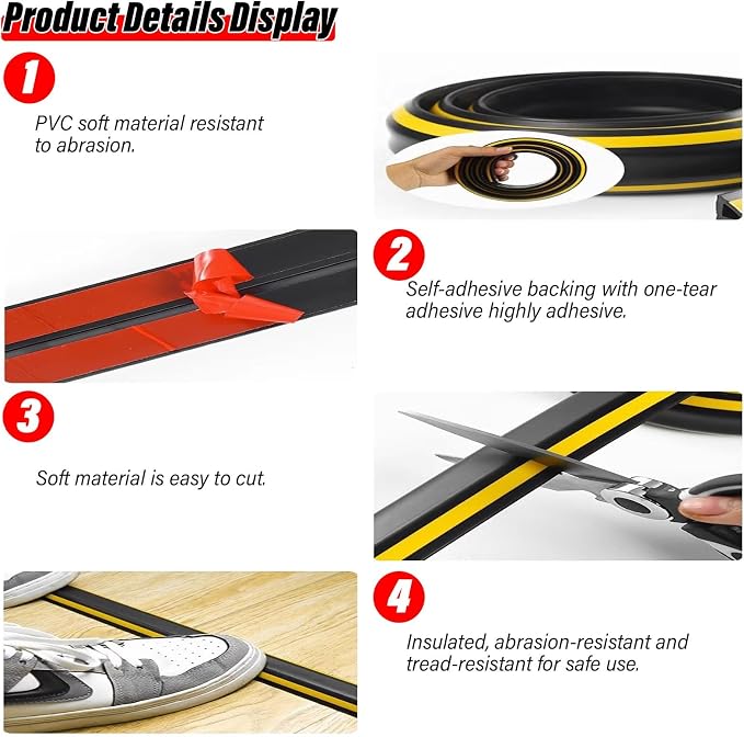 Canaleta para cables de efecto madera, semicircular, con adhesivo autoadhesivo y pintable, para ocultar cables / Negro, 20 mm (79/100 pulgadas) miniatura 4