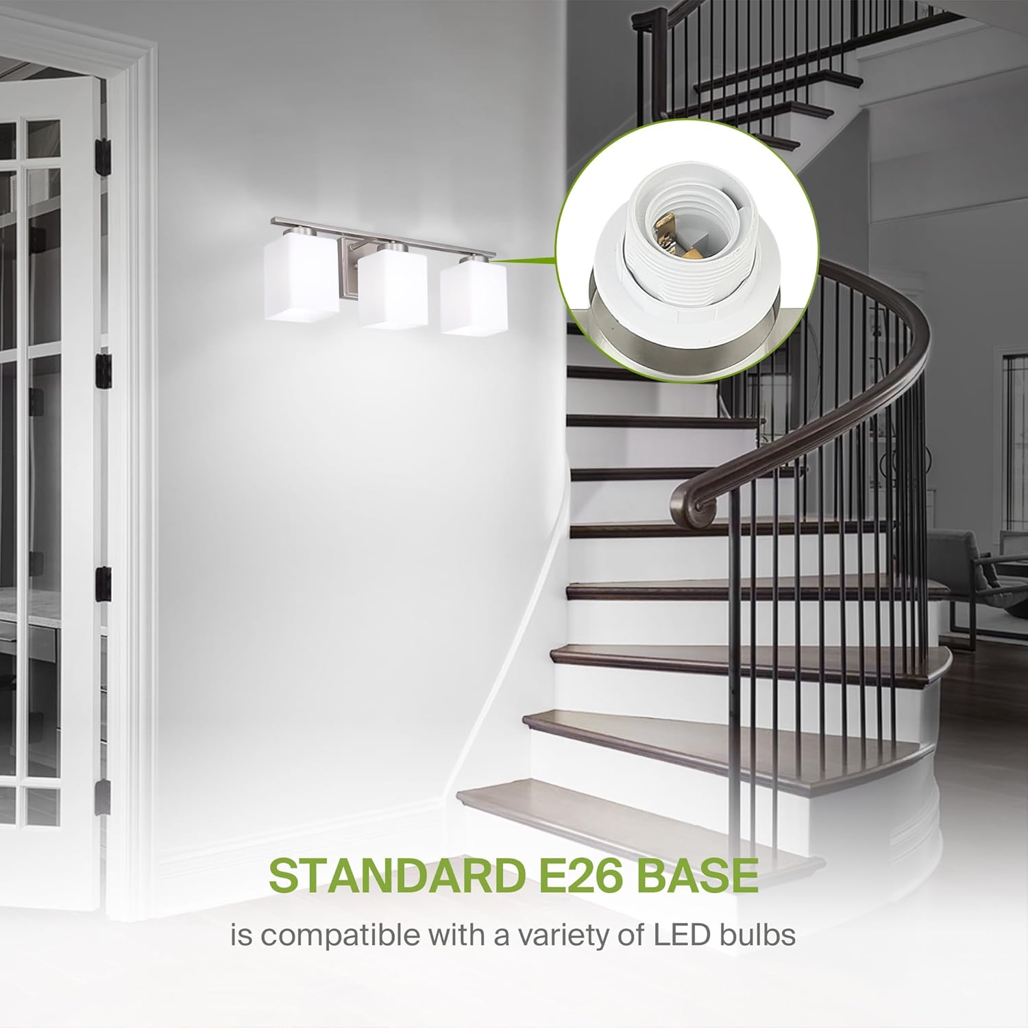 Nickel 3-Light Dimmable Wall Mount Vanity Fixture