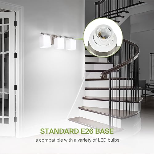 Miniatura 6 de ASD Accesorio de iluminación de tocador de montaje en pared de 3 luces  Enchufe E26 de 60 W de 120 V  Compatible con bombillas LED,