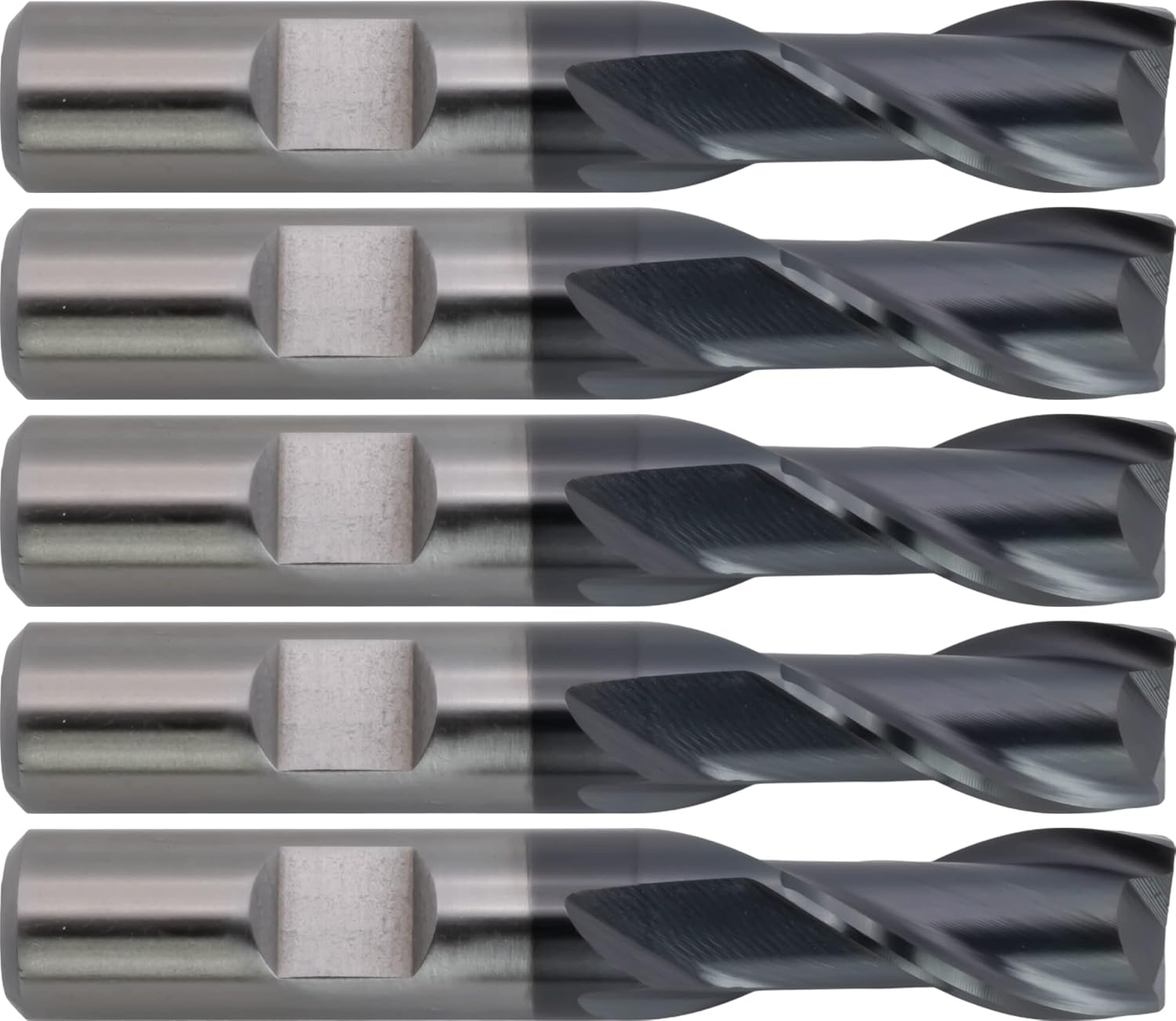 5 pcs M42 Cobalt End Mills, Square Nose, AlCrN Coated, 1/2 Mill Diameter, 1 Length of Cut, 3 Overall Length, 2 Flute, Center Cutting