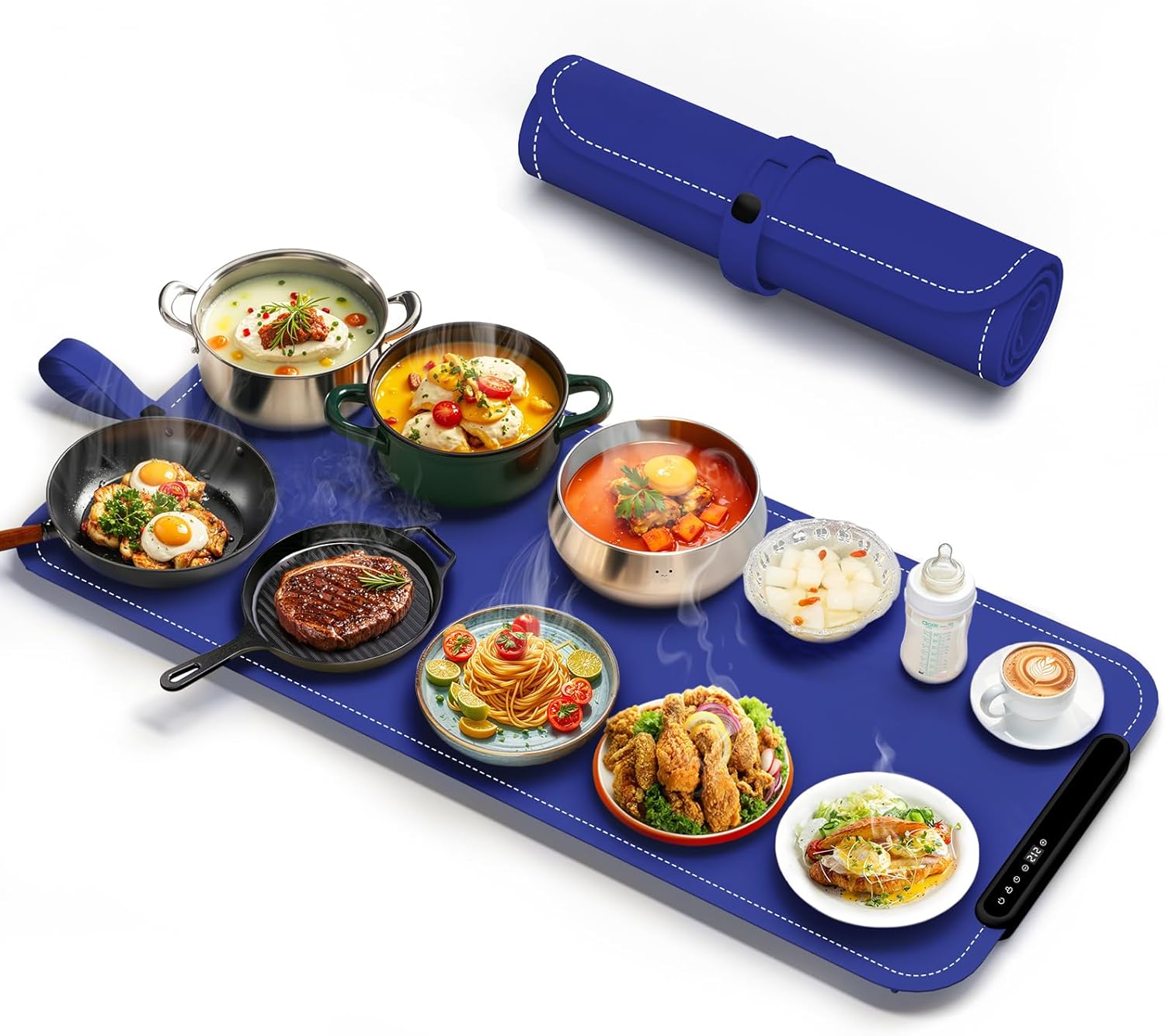 Warming Mat for Food - Electric Warming Tray, XXL(36"x16") Food Warmer Mat with Fast Full Surface Heating, Silicone Heating Mat for Party Buffet, Great Gift for Women, New Homeowners, Hosts (Blue)