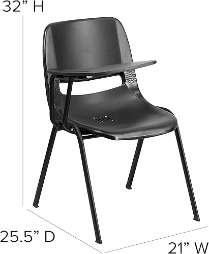 Miniatura 2 de EMMA + OLIVER Silla ergonómica negra con tableta abatible para zurdos - Escritorio con brazo para tableta