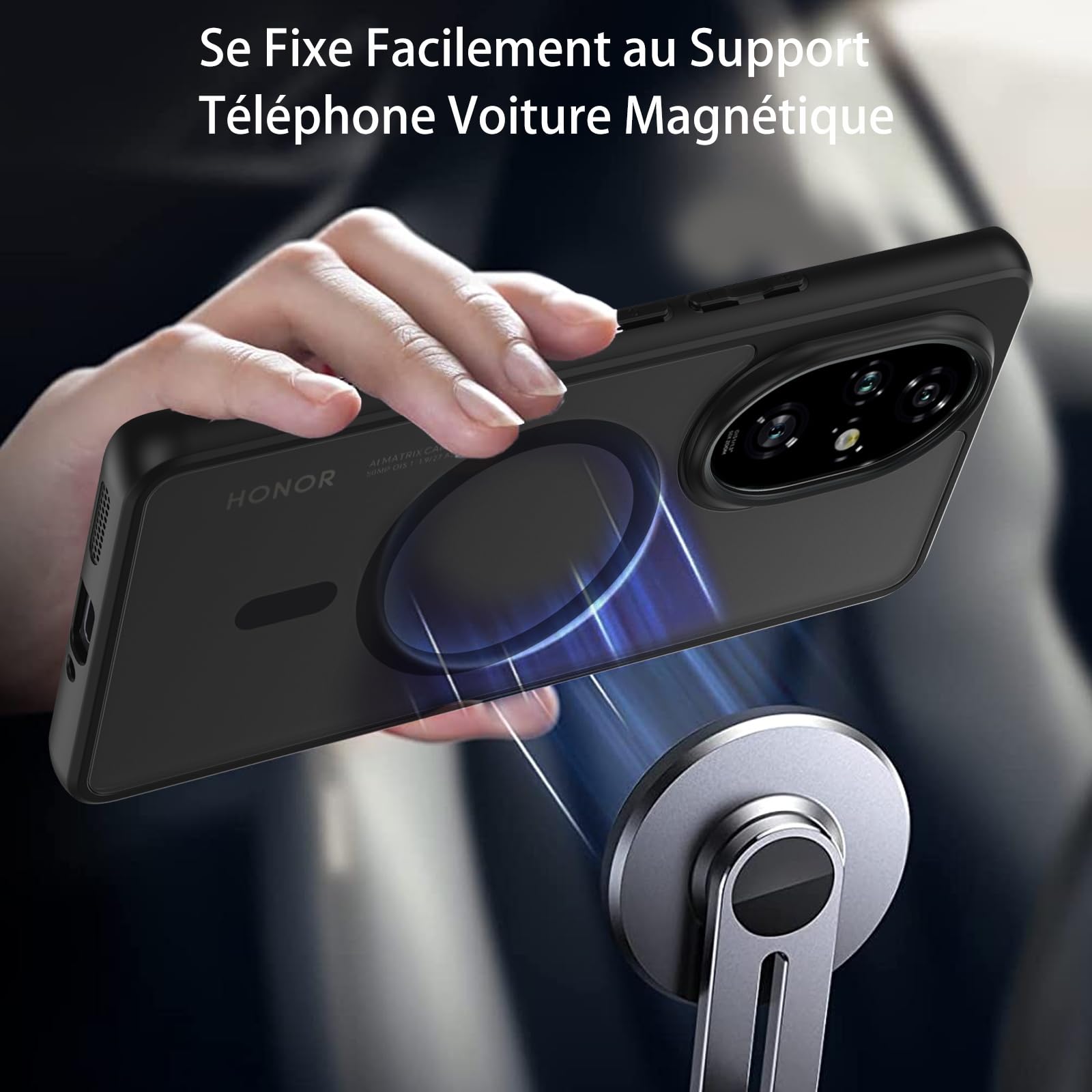 ESHUYI® Cover per Honor 200 Smart 5G con Custodia per Fotocamera Scorrevole e Supporto ad Anello [Custodia Paraurti Compatibile con Supporto Magnetico per Auto], Nero