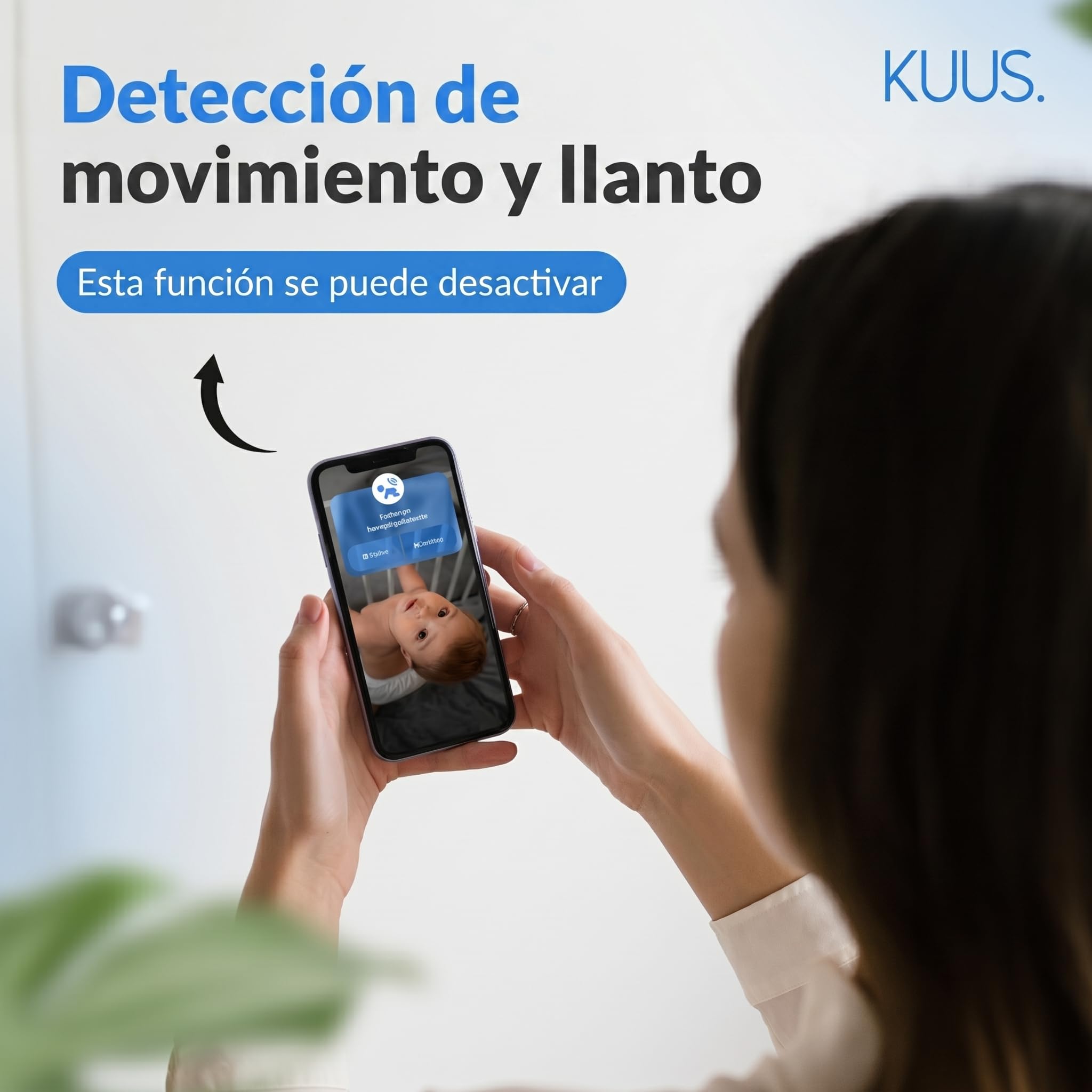 KUUS. BM1 Vigilabebés Cámara Bebé 2K WiFi App, Cámara Vigilancia Bebe Detección Llanto Ruido Blanco, Cámara Interior WiFi, Audio Bidireccional, Visión Nocturna, SD 32 GB Class U1