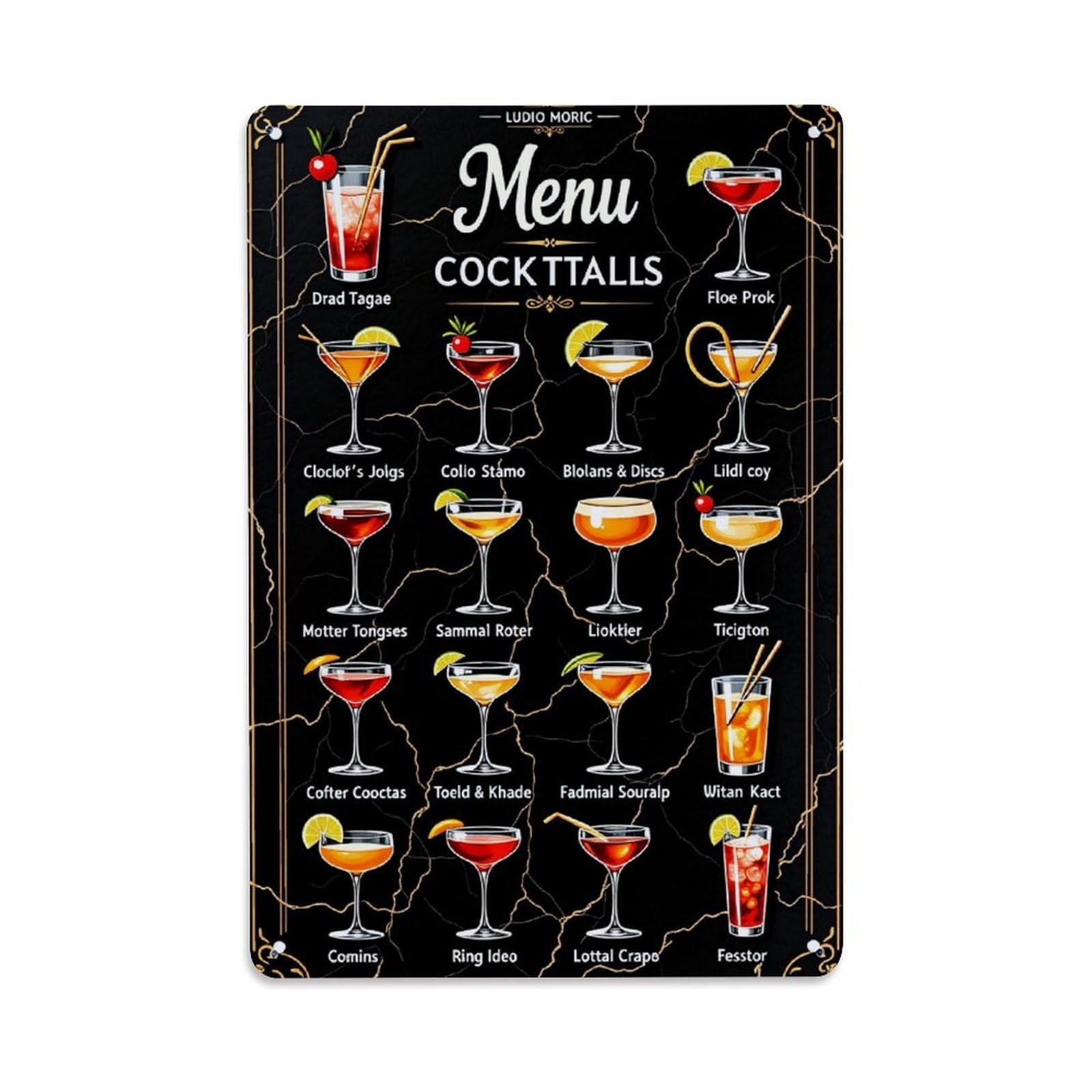 Enderetf Vintage Cocktail Menu Design Pattern Tin Sign Metal Poster, Home Bar Garage Man Cave Cafe Indoor & Outdoor Wall Decoration 8X12inches