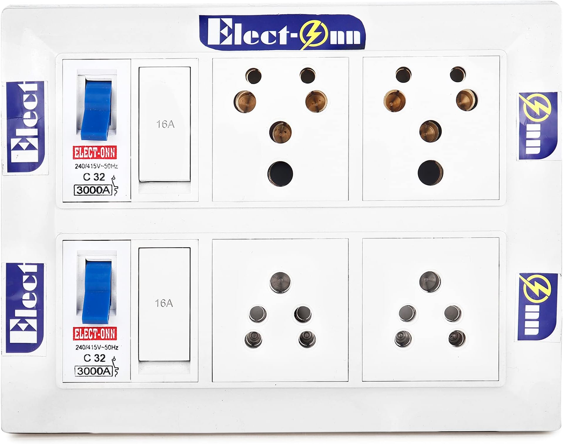 Elect-onn Premium Extension Board Heavy Duty Surge Protector Two 16Amp Sockets with Two 32Amp MCB Two 6Amp Sockets with Two 16 Amp Swithes 2.5mm Long Wire Cable Cord(6Meter) with 16Amp Power Plug
