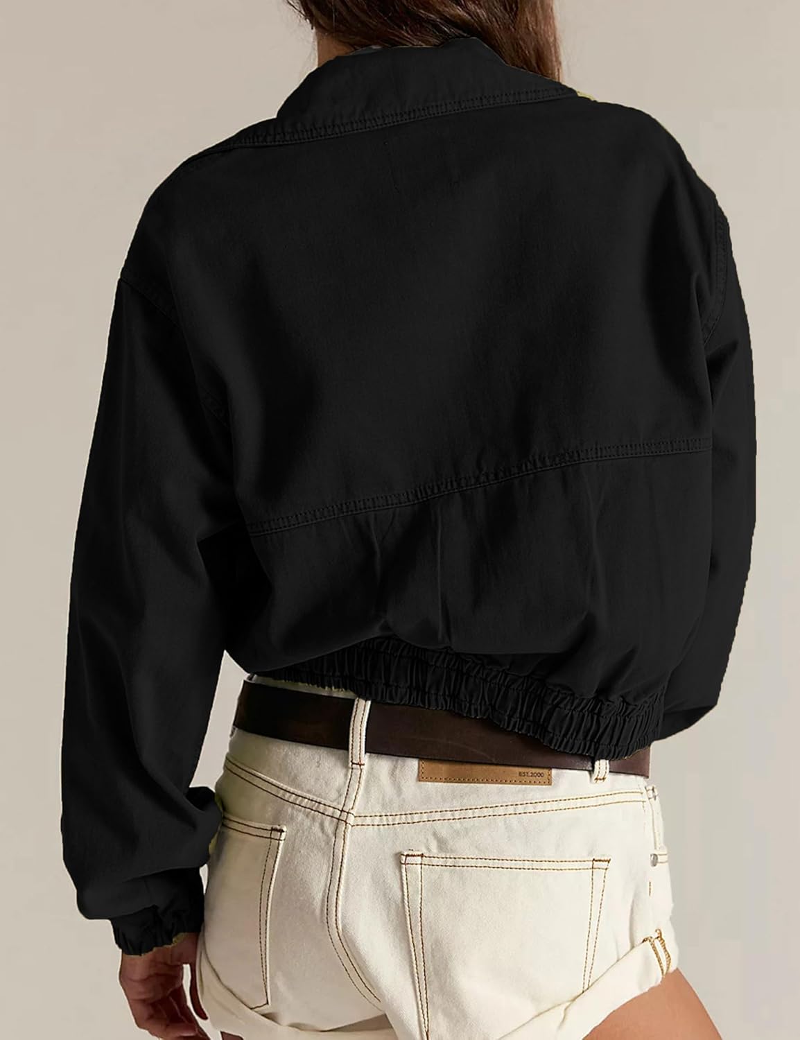Zontroldy Women's Collared Long Sleeve Cropped Track Jacket Zip Up Shirts Jackets Utility Anorak Coat with Pockets