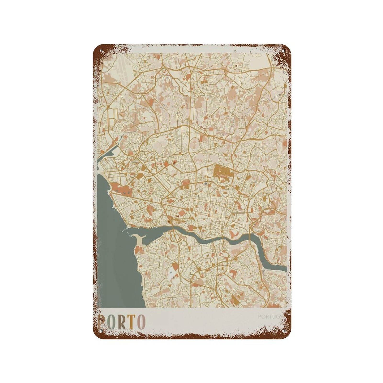 xiaoxiaoshen Porto Map Portugal Travel Gift Boho Wall Decor Art Metal Tin Poster Modern Home Decor Art Home Bar Shop Decorations Vintage Sign 30x20cm