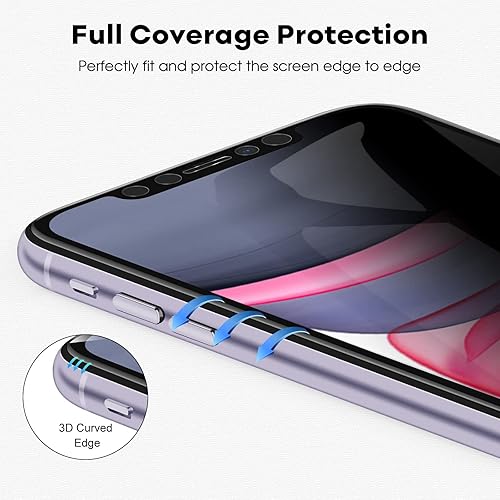 Miniatura 4 de JETech Protector de pantalla de privacidad de 4 vías 360 para iPhone 11iPhone XR de 6.1 pulgadas, película de vidrio templado antiespía de cobertura