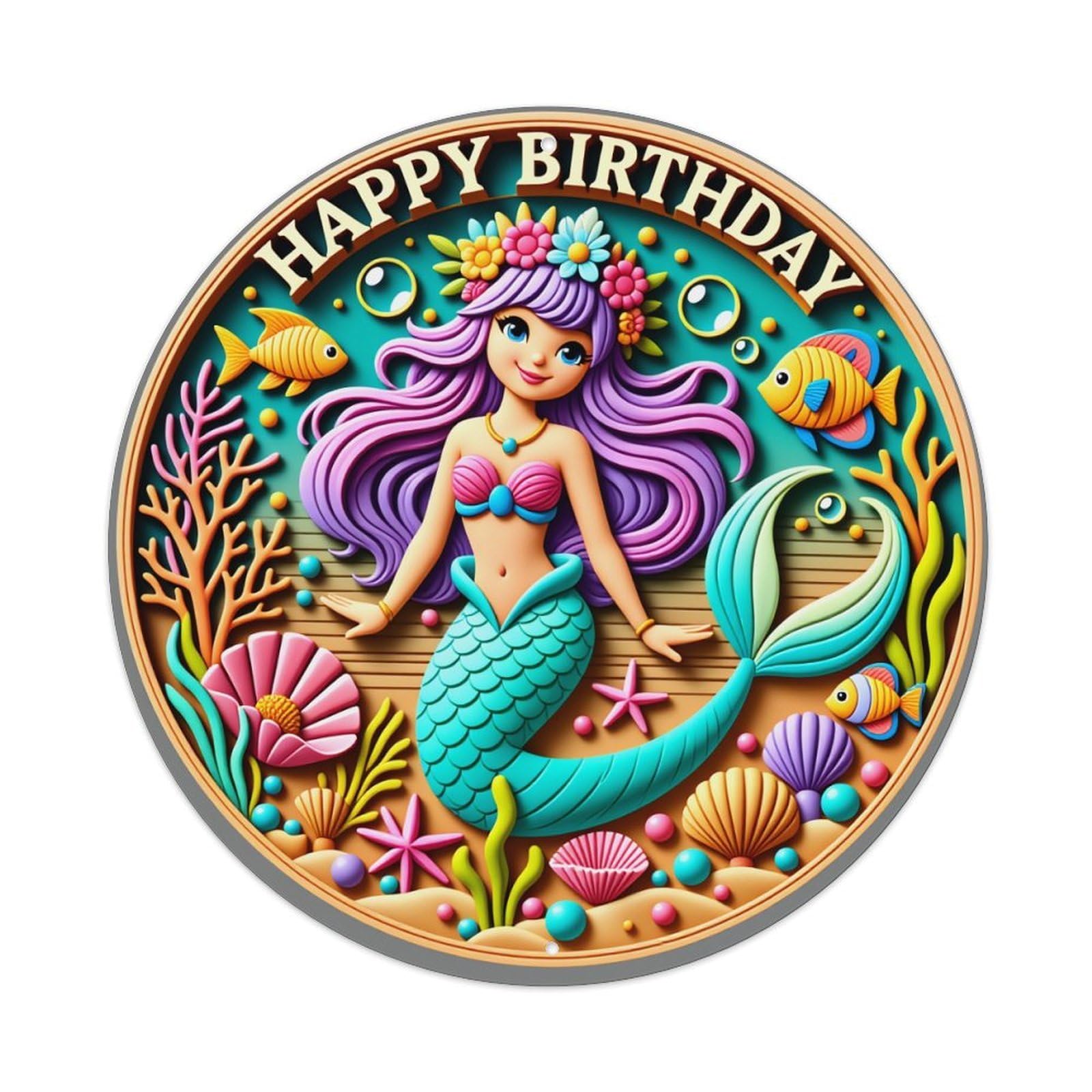 Mermaid Birthday Undersea Theme Design Metal Tin Sign Vintage Garden Bedroom Cafe Bar Man Cave Home Wall Decor Metal Poster 8x8 inches
