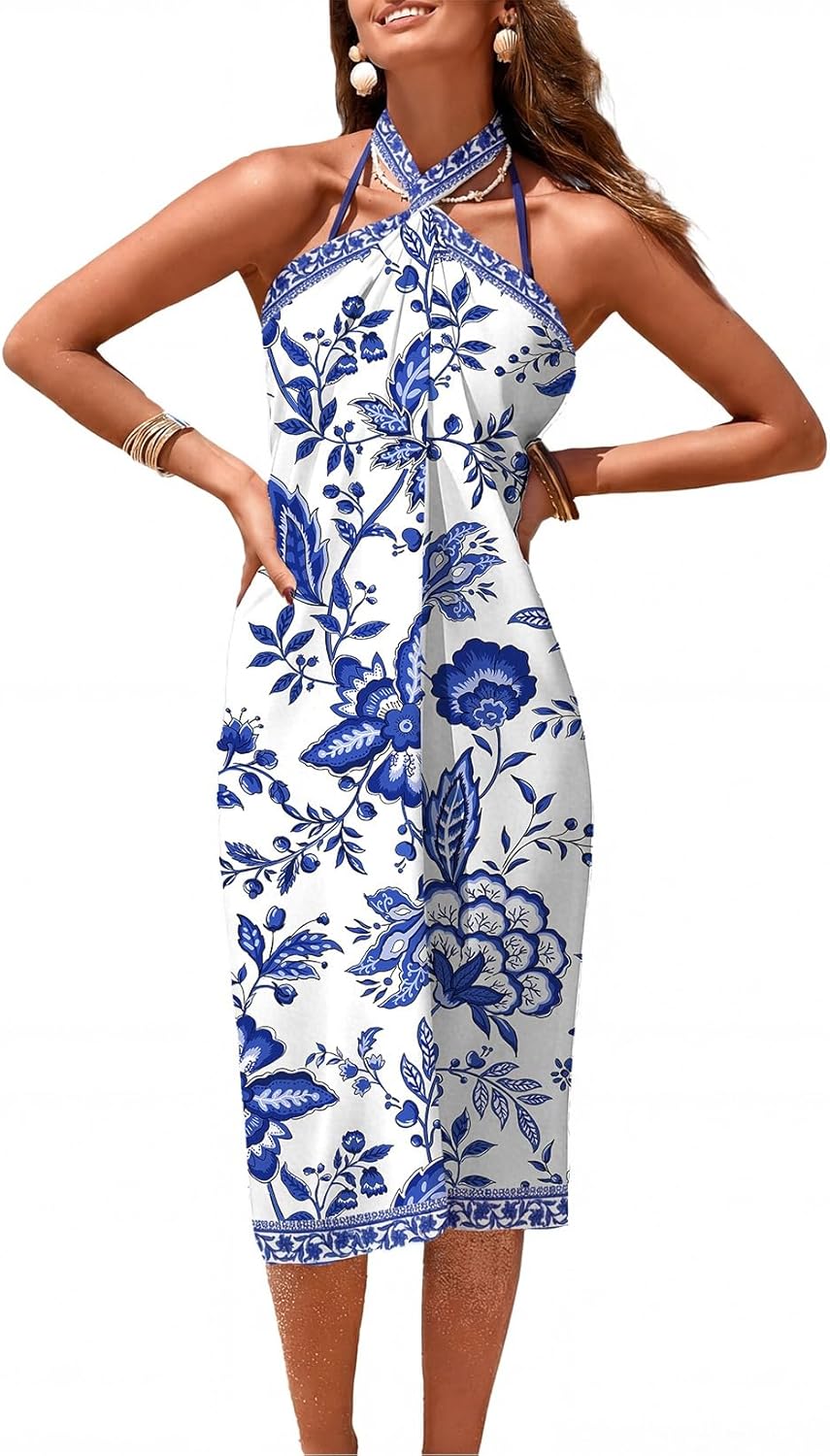 Herseas Women Sheer Sarong High Slit One Size Swimsuit Coverups 2026 Summer Floral Print Chiffon Wraps Beach Cover Up - Image 5